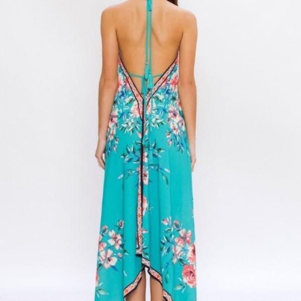 Floral Halter Maxi Dress in Blue and Pink, Size L - Picture 10 of 11